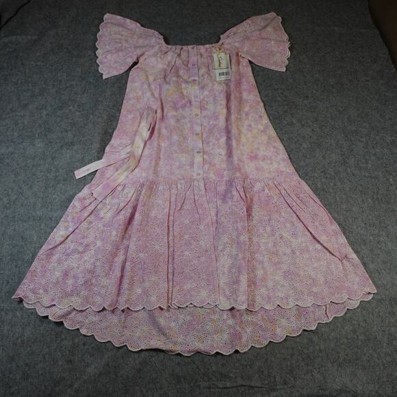 Sundress Revolve Dress Womens One Size NWT Sandra Eyelet Tie and Dye Belted Midi - Picture 3 of 10